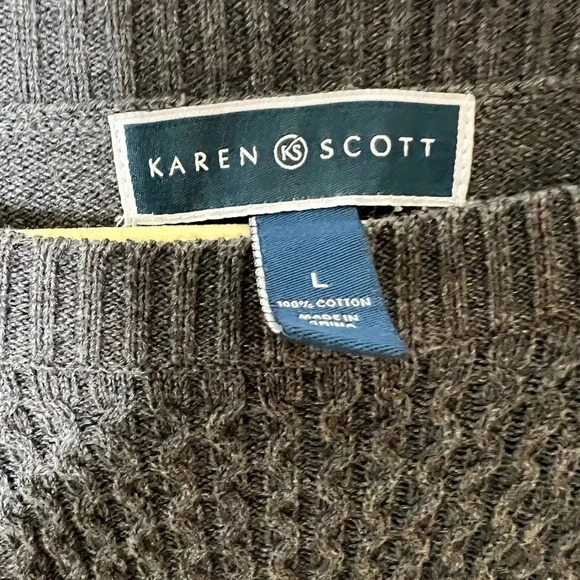 Karen Scott Womens Pullover Sweater Gray Marled Ribbed Front 100% Cotton L - Picture 7 of 8